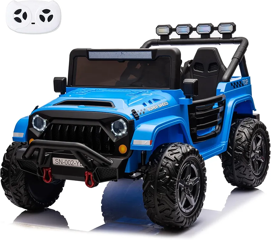 sopbost Kids 24V Ride On Toys for Boys Girls 2 Seater 4x4 Electric Vehicles Battery Powered 4 Wheels Side by Side Truck Car with Remote Control, 4x75W Motors, EVA Rubber Tires, Blue