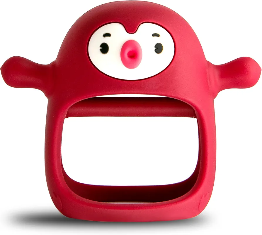 Smily Mia Smily Mia Penguin Teethers, Silicone TeethingToys for Babies 0-6Months, Baby Teethers for 3-6Months, Hand Teether for Infants, Pacifiers for New Born,Red