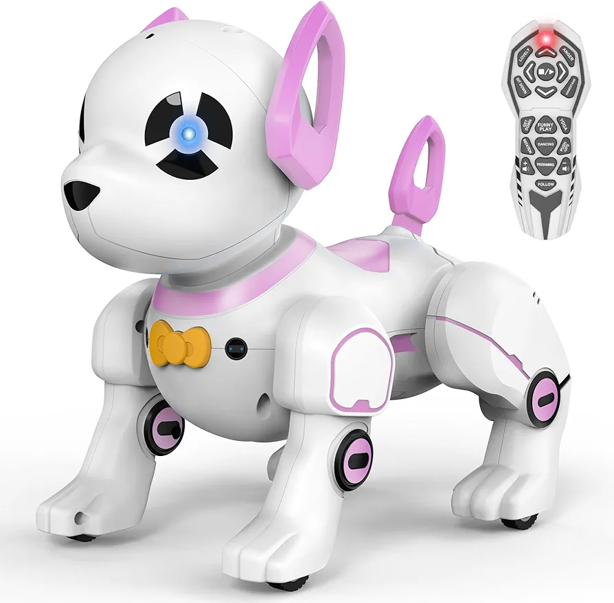 Remote Control Robot Dog Toy, RC Dog Programmable Smart Interactive Robotic Pets, RC Stunt Robot Toys Dog Imitates Animals Follow Functions for Boys Girls Toy RC Car Robot Dog Pink