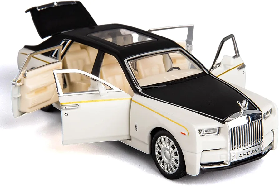 BDTCTK 1/32 Rolls-Royce Phantom Model Car,Zinc Alloy Pull Back Toy car with Sound and Light for Kids Boy Girl Gift(White)