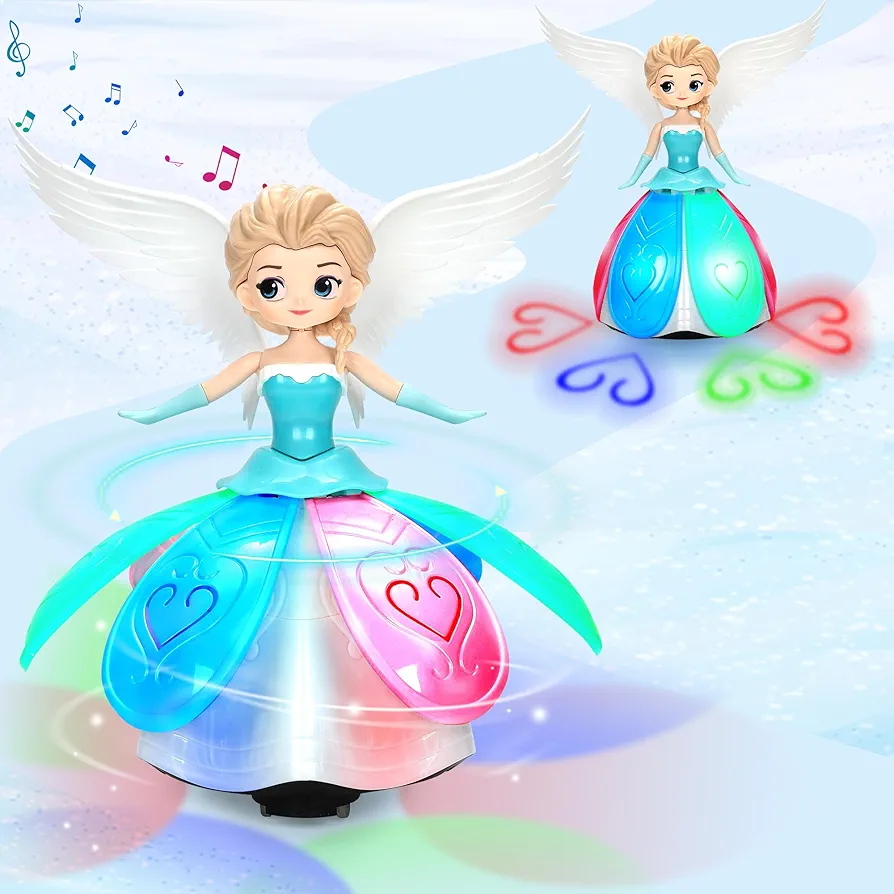 Frozen Princess Dancing Toys for Girls - Ice Princess Interactive Spin Robot Toys with Music and Colorful Lights, Birthday Toys for Kids