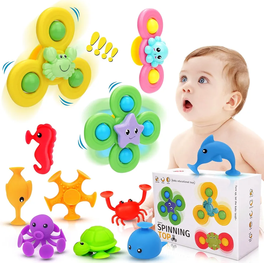 Suction Cup Spinner Toy for Baby - 11 Pcs Window Toys for Toddlers 1-3 Year Old, Airplane Car Travel Baby Spinning Toys for Babies, Suction Bath Toys for 1-2 Year Old