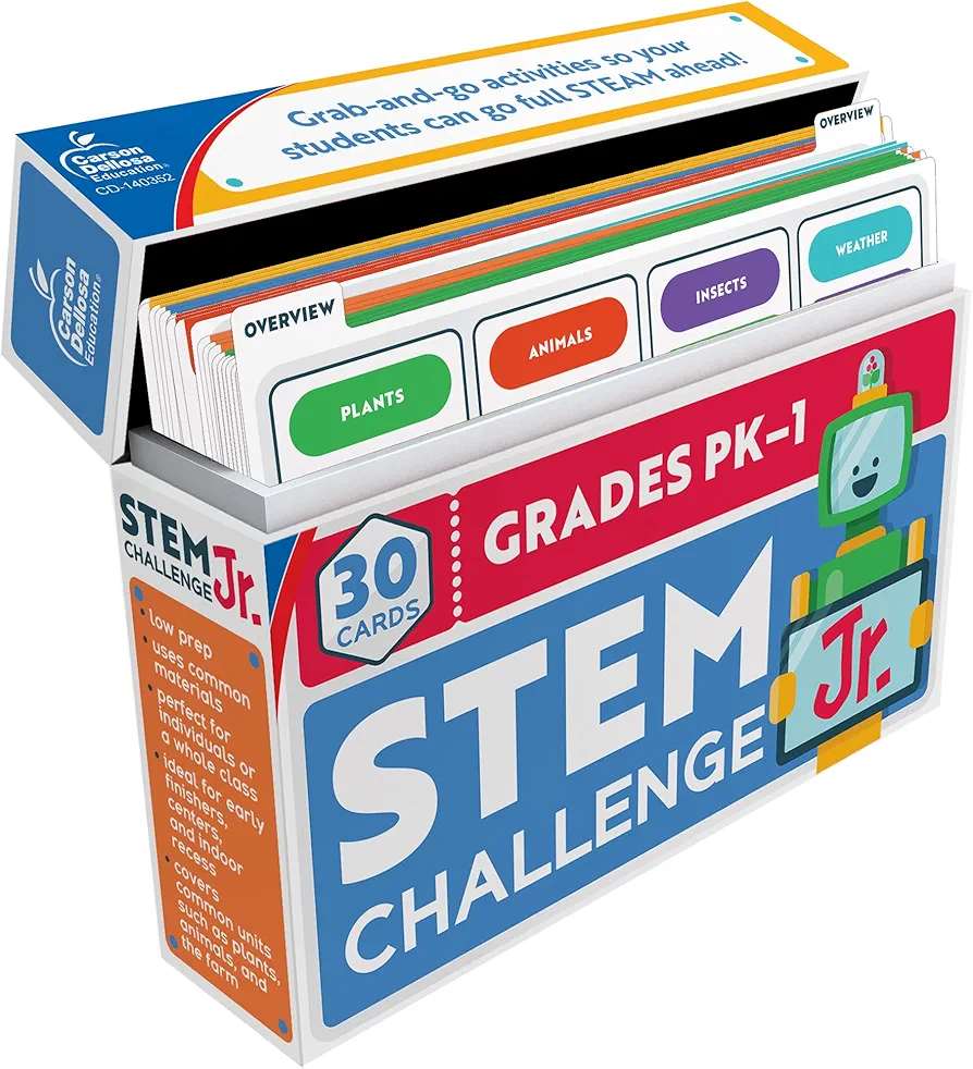 Carson Dellosa Stem Challenge, Jr. Learning Card Kit, 30 Hands-On Activities for Preschool Learning, Kindergarten Science, 1st Grade Science Experiments, Science Kits for Kids 4-6,