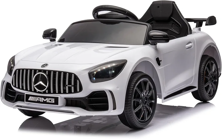 Winado 12V Ride on Car, Licensed Mercedes Benz AMG GTR Battery Powered Electric Vehicle, w/Parent Remote, Wider Seat, LED Lights, Openable Doors, MP3 Player, Smooth Start, 3 Speeds - White