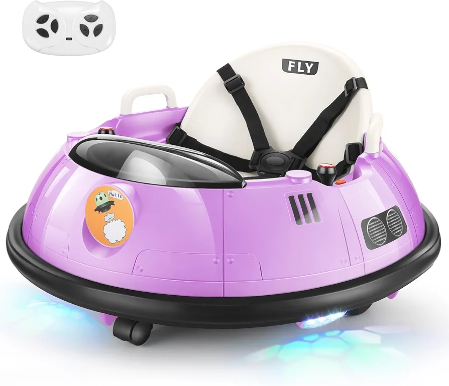 Hikole Baby Bumper Car with Remote Control, 12V Toddler Bumper Cars for Girls Boys, 360 Degree Spin, 5-Point Harness, Two Driving Mode, LED Lights, Electric Kids Bumper Car, Purple