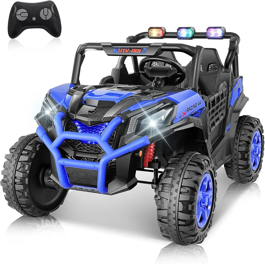 Hikole 24 Volt Ride on Toys with 4x200W Powerful Engine, Remote Control, 4WD/2WD 2 Seater Off-Road Kids UTV, 5 Mph Max Speed, Colorful LED Lights, Electric Ride on Car for Boys 4-8, Blue