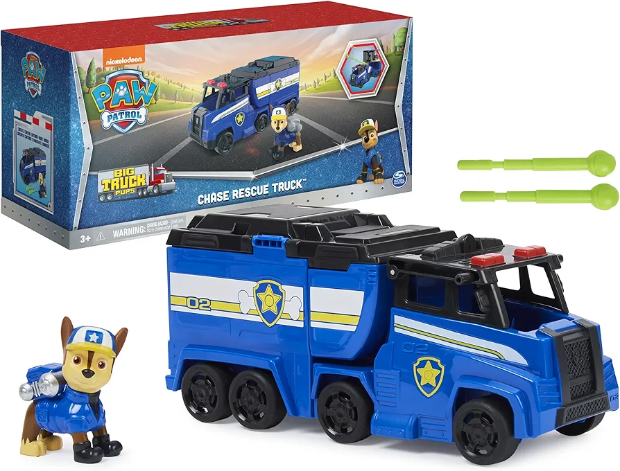 Paw Patrol, Big Truck Pup’s Chase Transforming Toy Trucks with Collectible Action Figure, Kids Toys for Ages 3 and up