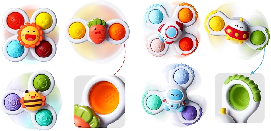 ALASOU 6 PCS Suction Cup Spinner Toys(3 POP+3 Space) for infant and toddlers