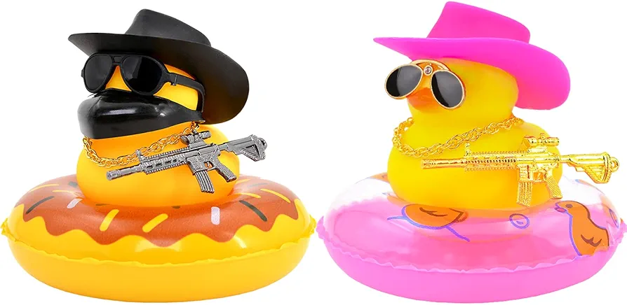 Ducks for Cars - Rubber Duck for Dashboard of Car, Yellow Duck Car Dashboard Decorations, Squeak Ducks Toys Car Ornaments Car Décor Accessories with Hat Swim Ring Necklace Sunglasses for Decor Home