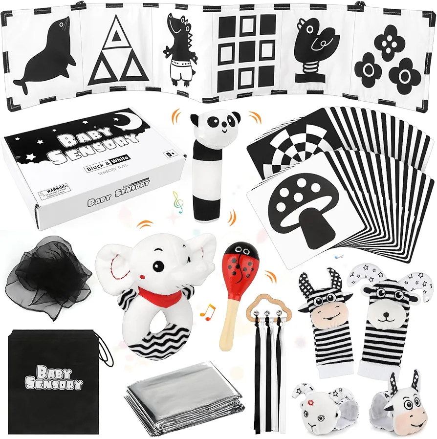 Dreamon 32 PCS Black and White Sensory Toys for Babies,Montessori Toys for Babies,High Contrast Baby Toys for Toddlers Kids Early Learning Newborn Brain Development Toys Baby Gifts