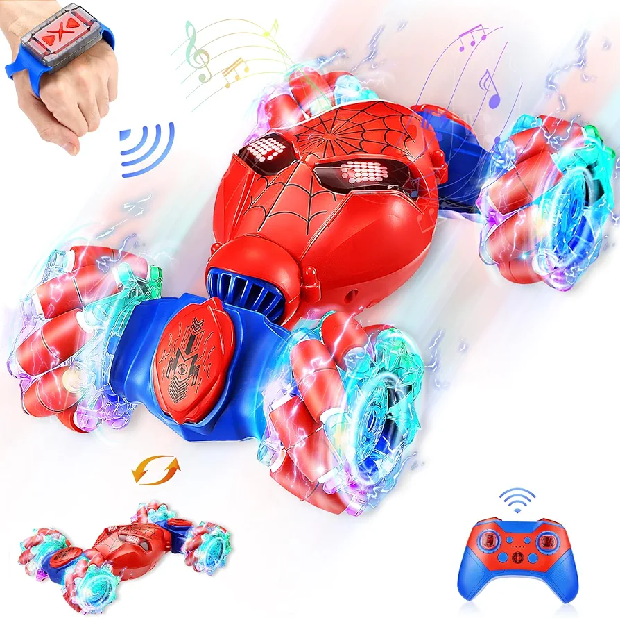 Spider Gesture Sensing RC Stunt Car Toys for 6-12 Year Old, 2.4GHz 4WD Hand Remote Control Off Road Vehicle with Lights Music, 360° Rotating Transform RC Drift Car,Twist Toy Cars Gifts for Boys Girls