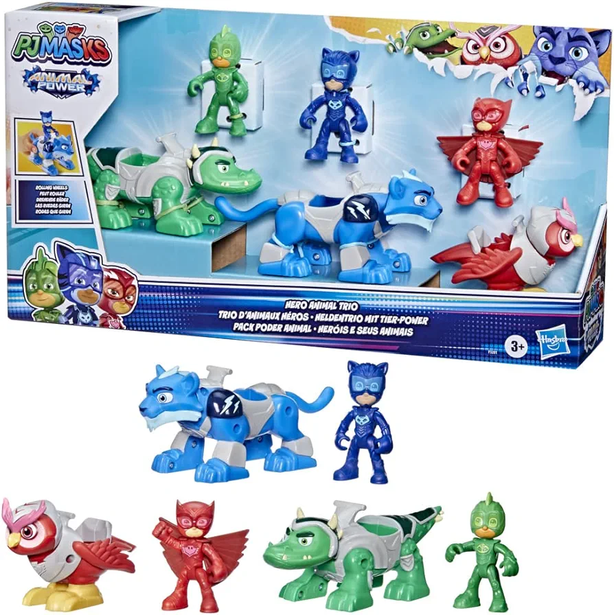 PJ Masks Power Hero Animal Trio Playset, with 3 Cars and Action Figures, Preschool Toys, Superhero Toys for 3 Year Old Boys and Girls and Up