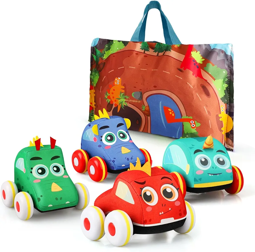 TOY Life Baby Truck Car Toys with Playmat Storage Bag Dinosaur Pull Back Vehicle Set Push Cars for Toddlers 1-3 Soft Baby Toys Car for 1 2 3 Year Old Boy Girl Toddler Birthday for Kids