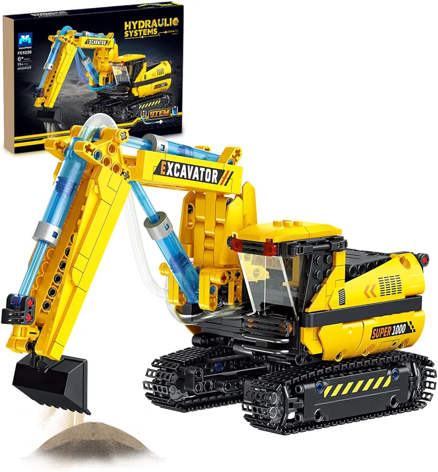 Technic Hydraulic Excavator Building Blocks Set, Construction Machine Block Toy Educational Playset for Boys and Girls Hydraulic Drive Engineering Car Building Model（554 PCS）