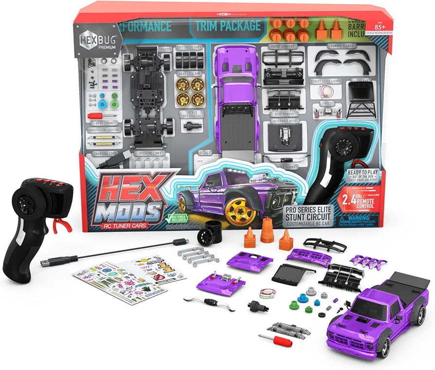 HEXBUG HEXMODS Pro Series Elite Stunt Circuit, Rechargeable Remote Control Car, Model Car Kits for Kids & Adults, STEM Toys for Kids Ages 14 & Up