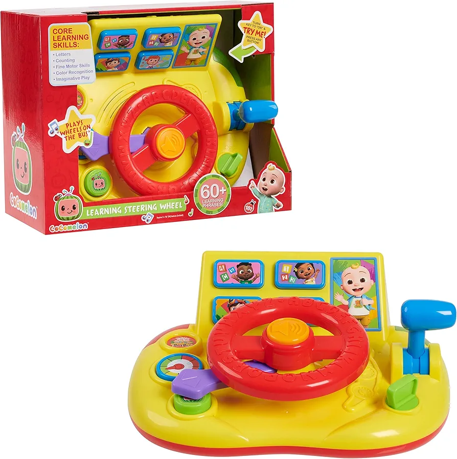 CoComelon Learning Steering Wheel with Lights and Sounds, Learning & Education, Batteries Included, Kids Toys for Ages 18 Month by Just Play