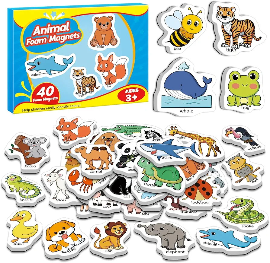 40 Animal Fridge Magnets for Toddlers,Animal Foam Refrigerator Magnets Toys for Kids Whiteboard,Learning Games,Educational Toys,Preschool Kindergarten Learning Activities Homeschool