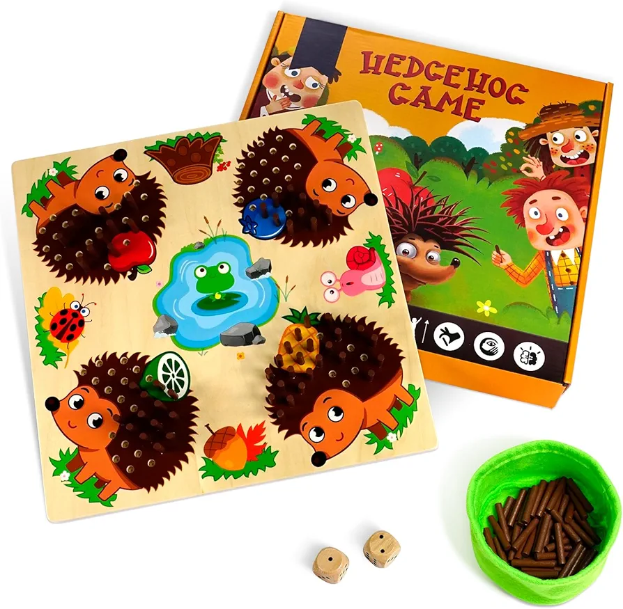 Hedgehog Game Montessori Toys for 3+ Year Old Toddlers,Baby Fine Motor Skill Wooden Toys,Early Education Counting Matching Game Toys,Hedgehog Board Game for Kids Birthday Gifts