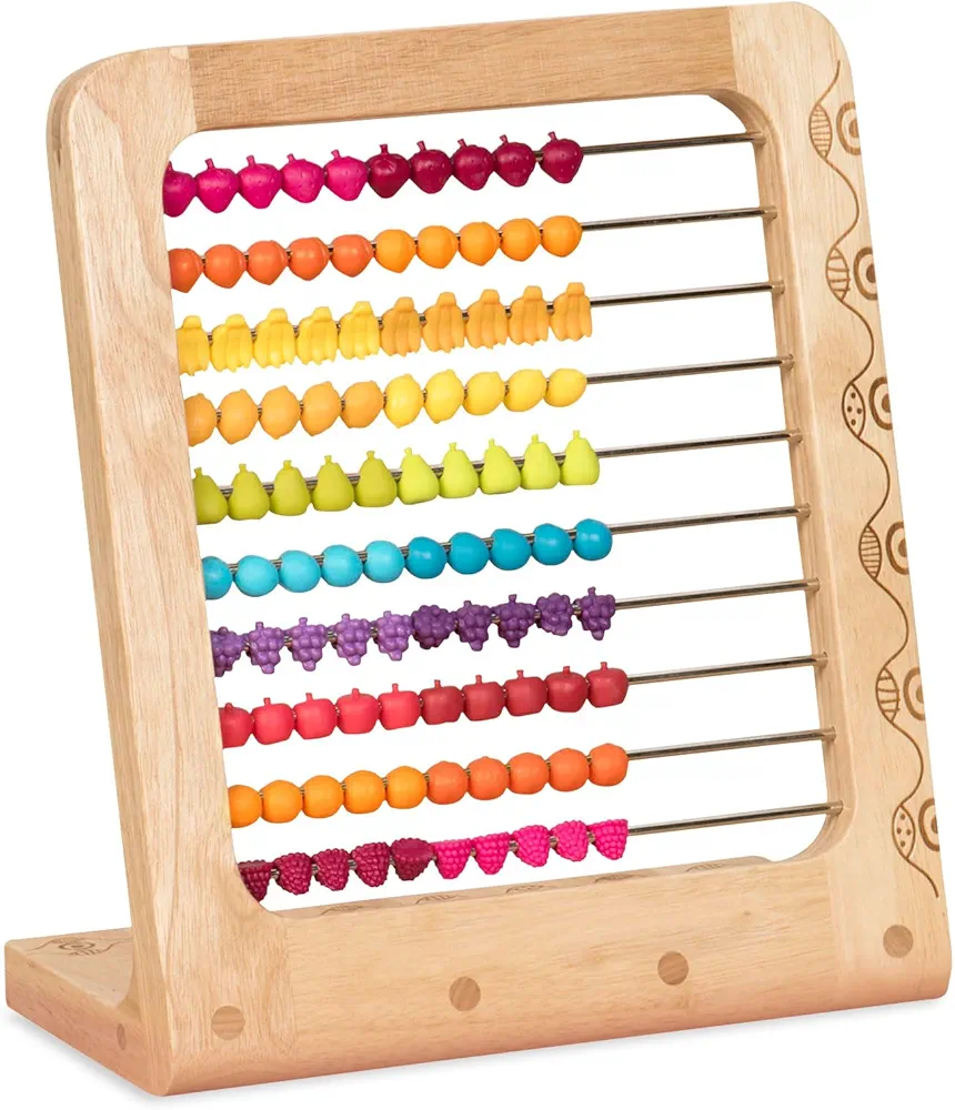 B. toys- Wooden Abacus Toy- Education Toy- Classic Wooden Math Game Toy for Early Childhood Education & Development with 100 Fruit Beads- Two-ty Fruity! -18 months +