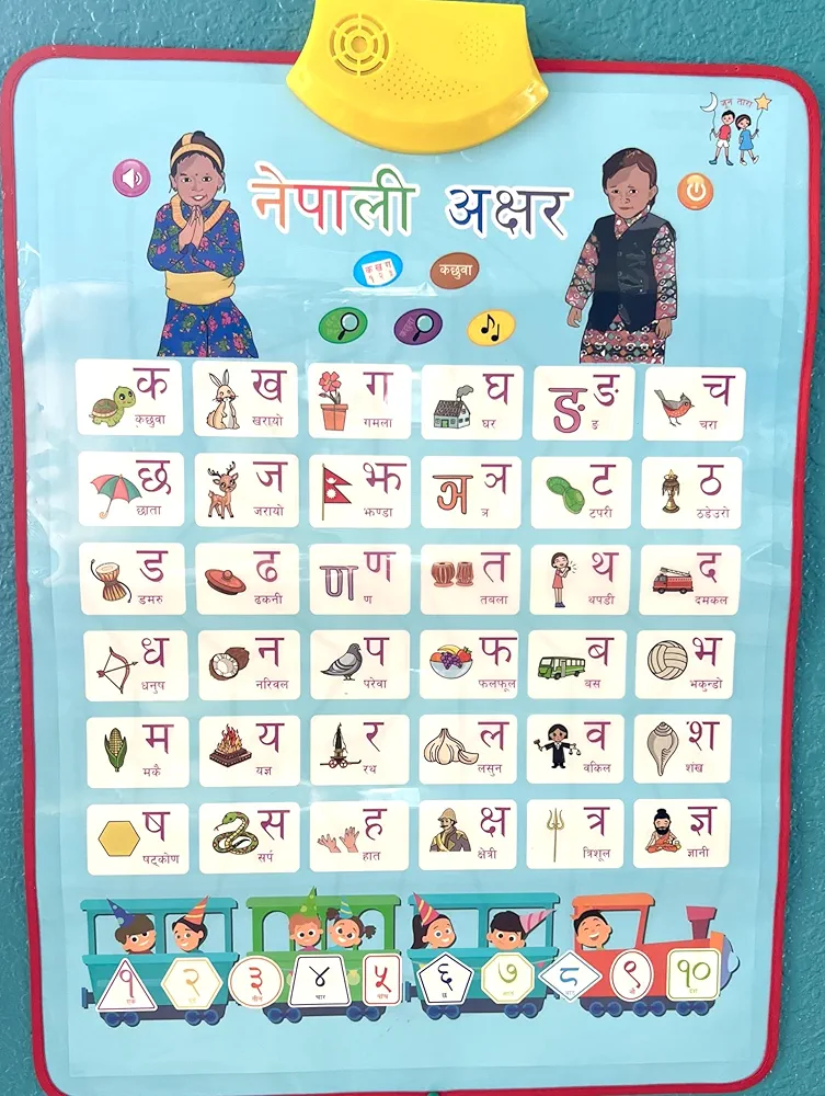 Interactive Nepali Alphabet Talking Chart, Ka KHA Ga, Ek DUI Tin, Nepali Song, Find Games. Nepali Audio Chart for Toddlers, Kids.Speech Therapy Toy. Encourages Independent Learning.