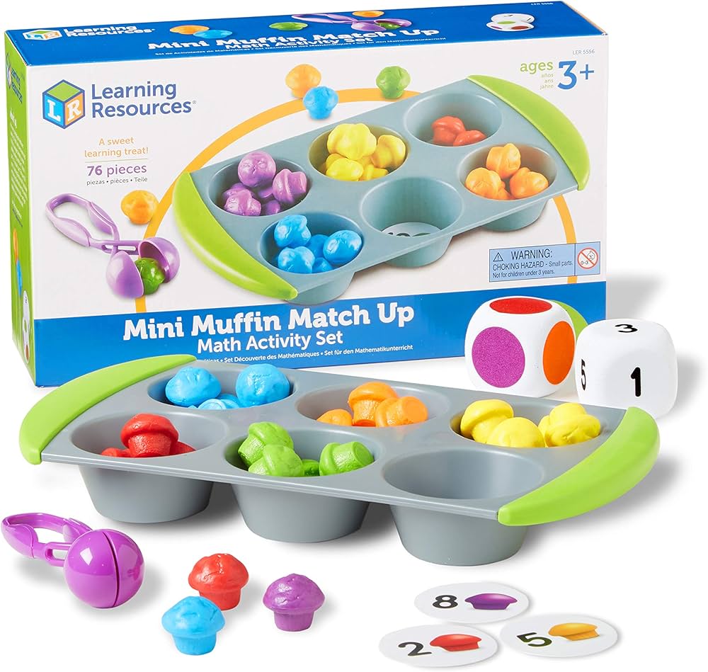 Learning Resources Mini Muffin Match Math Activity Set - 76 Pieces, Ages 3+ Counting Games for Kids, Preschool Learning Toys, Homeschool Learning Toys, Math for Preschoolers