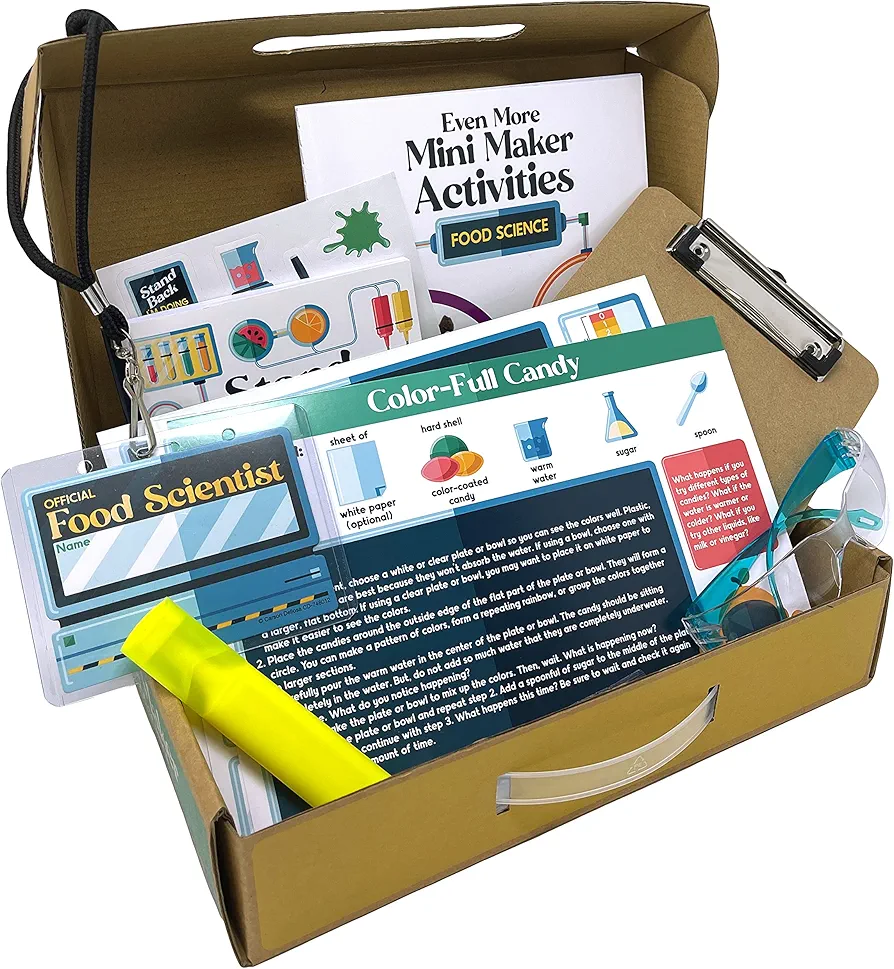 Carson Dellosa Grades 2-5 Mini Maker Science Kits: Food Science, Journal, Activity Book, Experiment Cards, Stickers, Goggles, Name Tag for STEM Activities, Classroom or Homeschool Curriculum (31 pc)