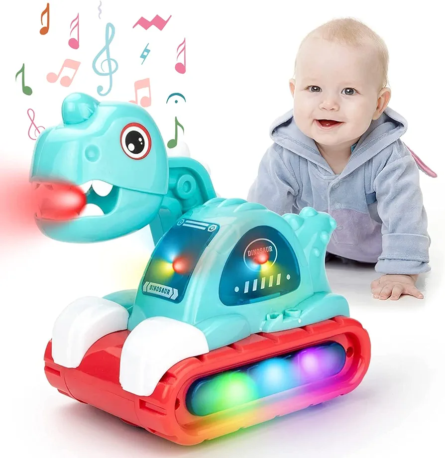 COVTOY Baby Toys for 1 Year Old Boy Girl, Musical Dinosaur Car Crawling Developmental Toys with Sounds and Lights, Ideal Gifts for Babies 6 to 12-18 Months