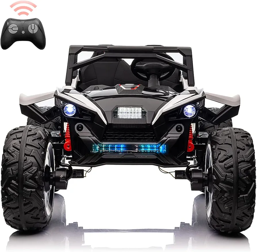 2 Seaters 24V Ride on UTV with Remote Control,10AH Battery, 400W Powerful Motors with 17" EVA Wheels, 20.5“ Seat Width Electric Ride Toy with Metal Suspension,LED Lights,Music,Horn (White)