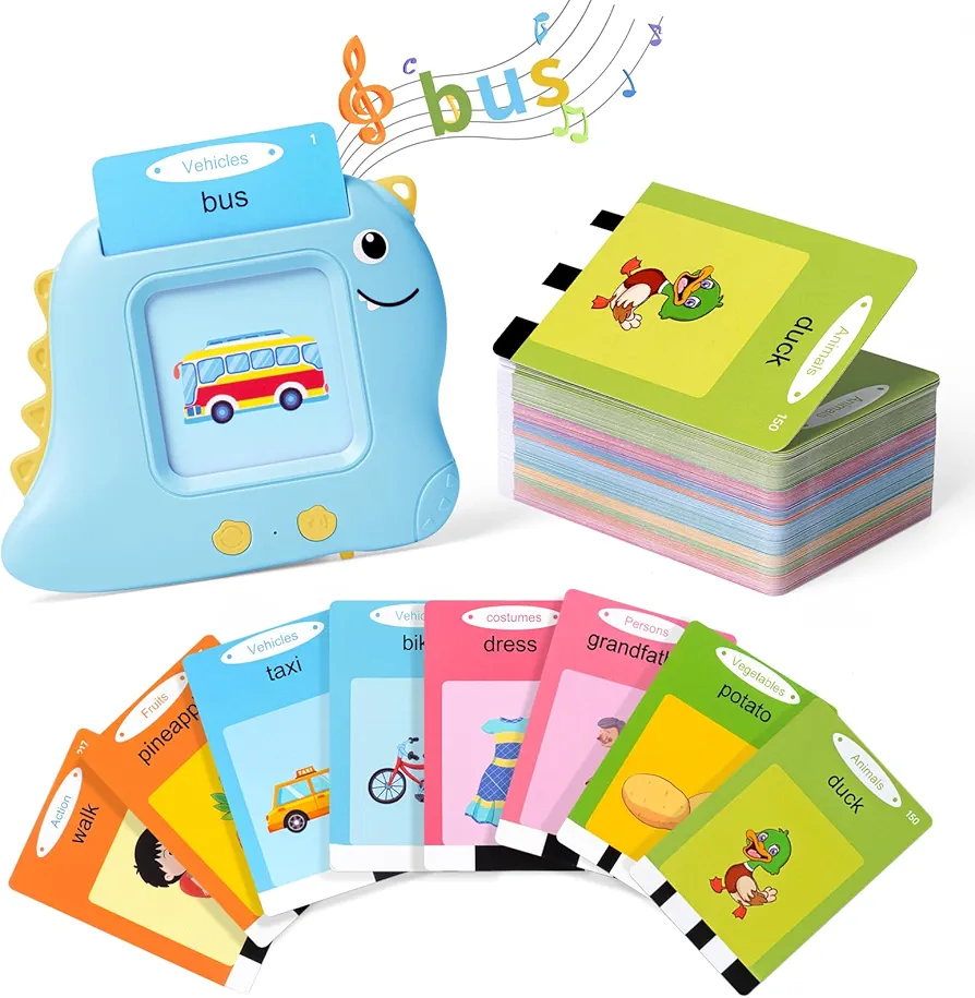 Talking Flash Cards for Toddlers Ages 3-5, 112 Cards and 224 Sight Words, Autism Sensory Toys for Boy Girl, Reading Machine for Kids 3 4 5 6 Years, Montessori Preschool Speech Toys (Blue)