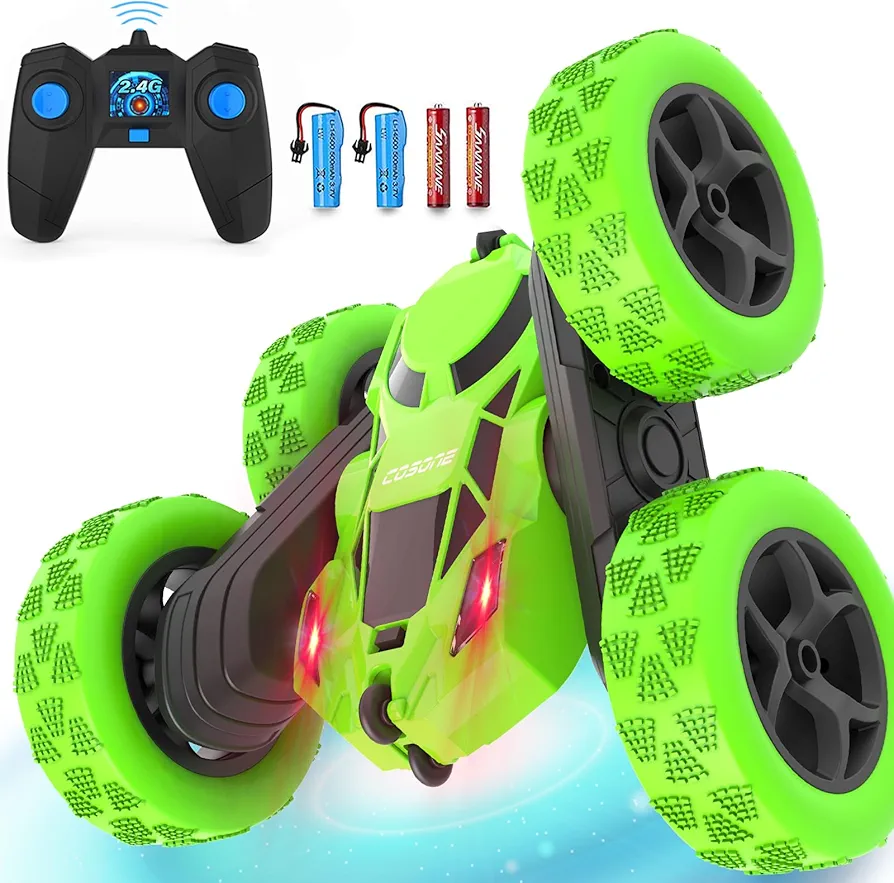 cosone Remote Control Car - RC Car Toys for Boys - 4WD 2.4Ghz Double Sided 360° Rotating RC Cars, Birthday Gifts for Kids Age 6 7 8-12 - Green