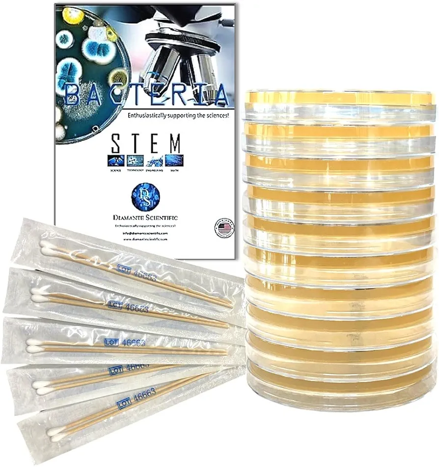 Bacteria Growing Science Kit. Pre-Poured Agar Plates & Swabs. Perfect for Kids. Great for Learning About Microbiology. STEM Education. Experiment Guide eBook Included!