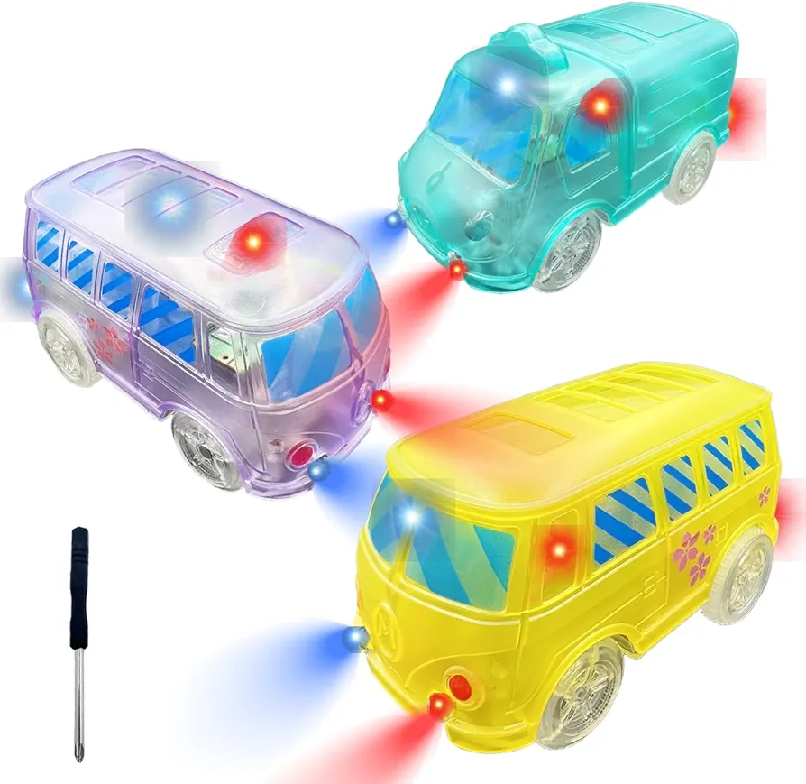 Track Cars Replacement Only Light Up Toy Cars - 5 Flashing LED Lights Toys Racing Car Track Accessories Compatible Most Track Cars for Boys and Girls, Mgaic Car for Kids 3-12 Years (3PCS)