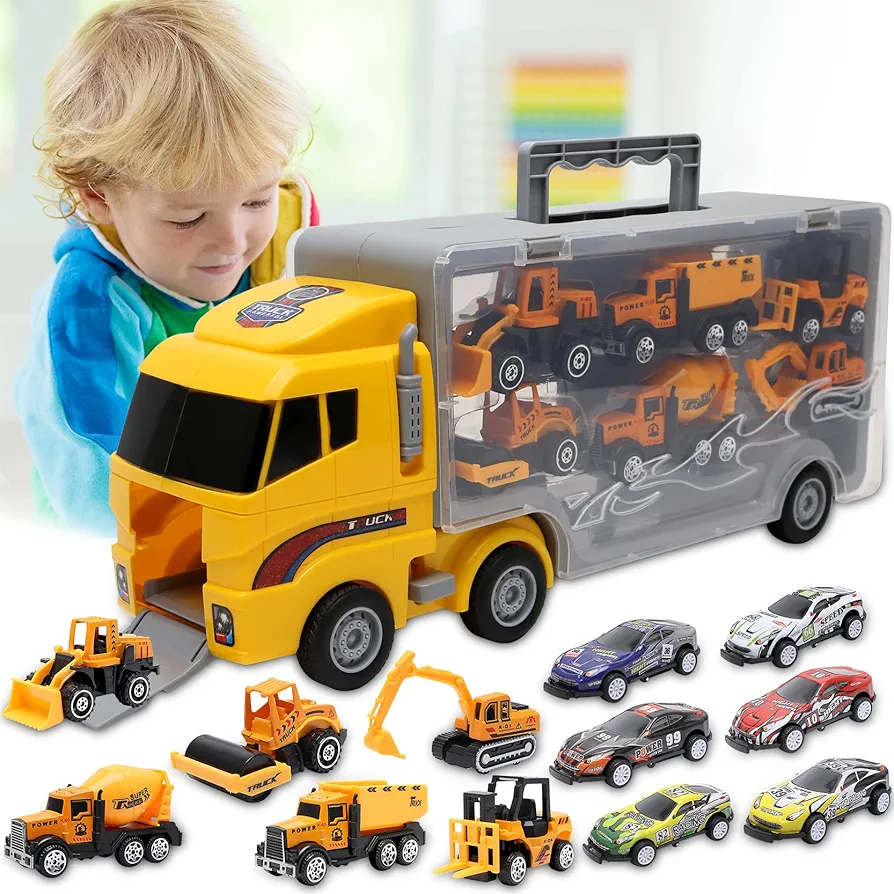 Toys for 3 Year Old Boys,Kids Boys Girls,Toddler 3-5 Kids,12 in 1 Die-cast Construction Toy Cars Engineering Lovers,Perfect Christmas Birthday Gifts Toddlers