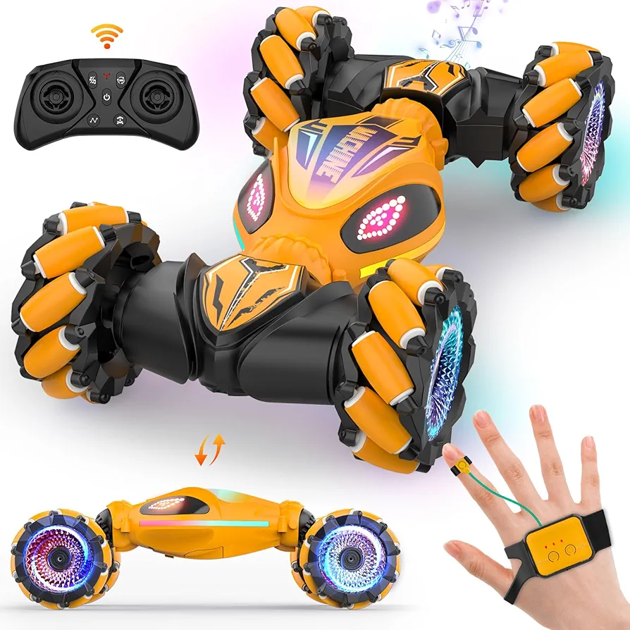 Remote Control Car, Gesture Sensor RC Stunt Cars Toys for Boys Age 6 7 8 9 10 11 12+ Years Old, 2.4GHz 4WD RC 360° Flips Off Road Vehicle Toy with Lights/Music, Gifts for Kids Girls