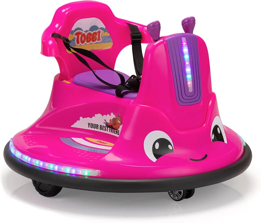 TOBBI Toddlers Bumper Car, 12v Baby Electric Ride On Snail Shape Toy with Remote Control/Children DIY Funny Stickers/360 Degree Spin for Kids of Ages 3-9-Rose Red