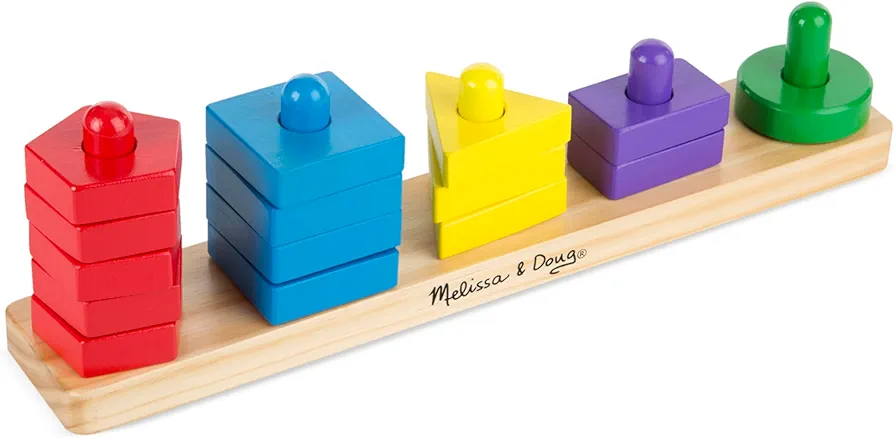 Melissa & Doug Stack and Sort Board - Wooden Educational Toy for age 2+ years With 15 Solid Wood Pieces