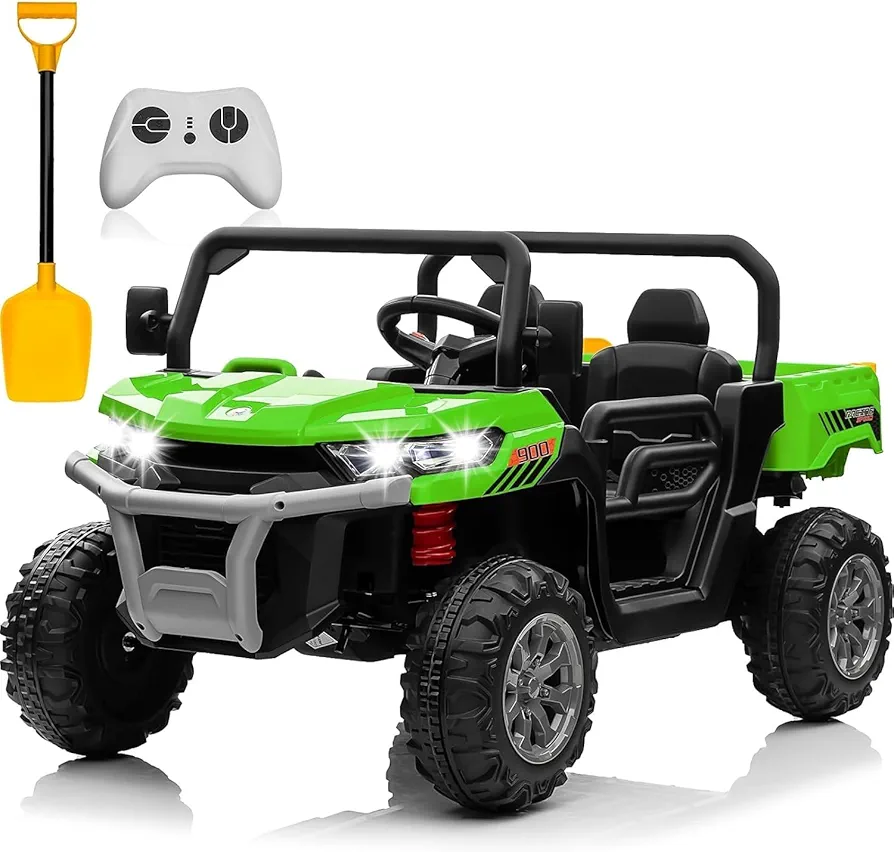 24V Ride on Dump Truck, 2 Seater Kids UTV Electric Car w/2.4G Remote Control, 4 Wheeler, Bluetooth Music, LED Lights, 24 Volt Battery Powered Ride On Toys for Big Kids Girls 3-8, Green