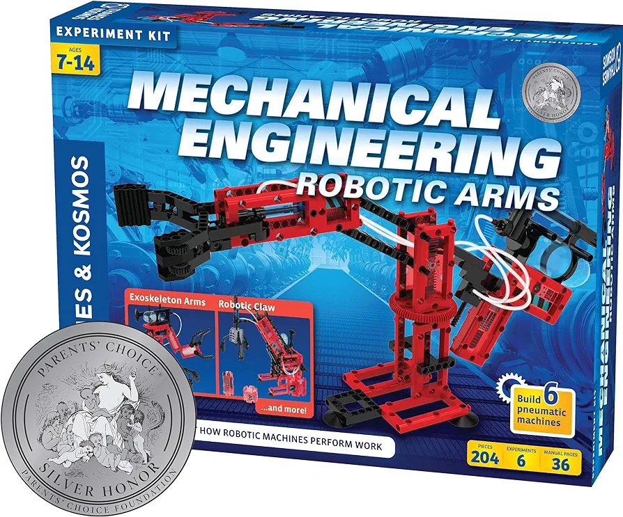 Thames & Kosmos Mechanical Engineering: Robotic Arms STEM Experiment Kit | Build 6 Pneumatic Machines | Robotic Claw, Exoskeleton Arms & More | Explore Air Pressure & Robotics | Ages 7+