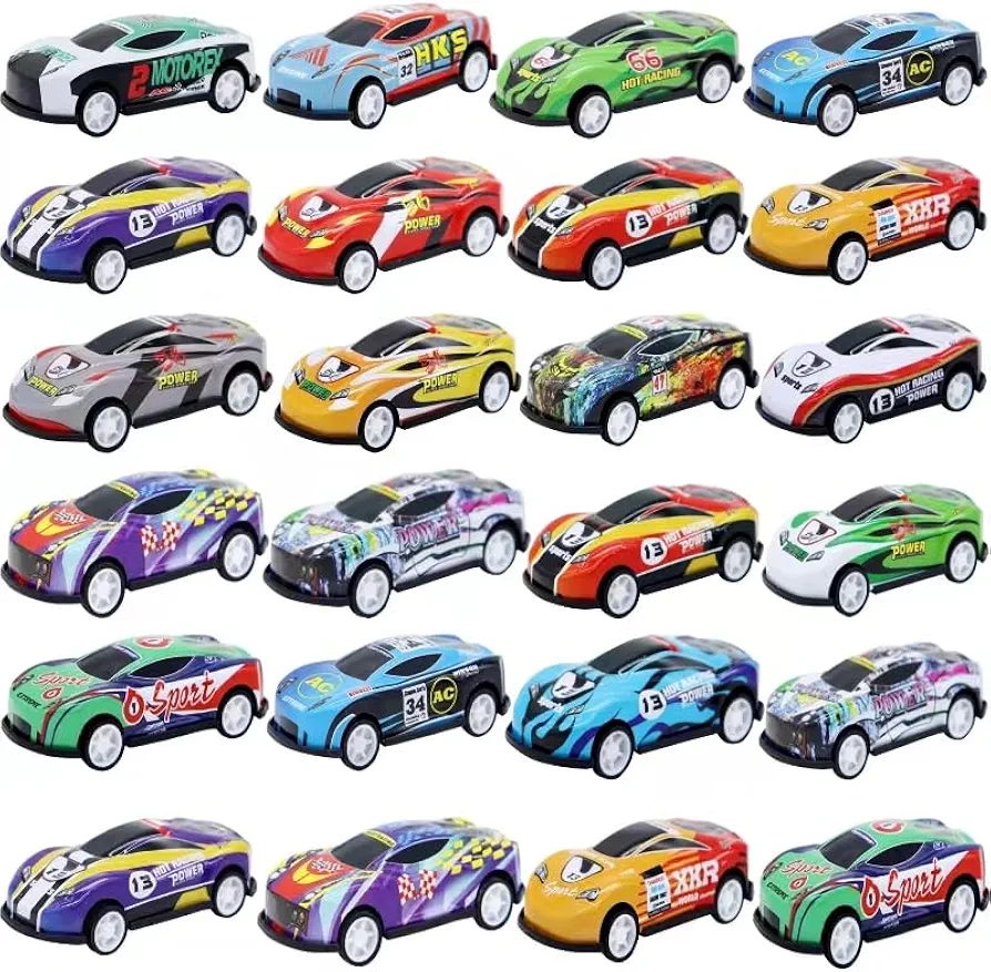 24 Pcs Toy Cars Party Favors for Kids, Pull Back Cars with Storage Box, Mini Vehicles Toy Race Cars, Goodie Bag Stuffers, Pinata Fillers for Boys Girls Toddler