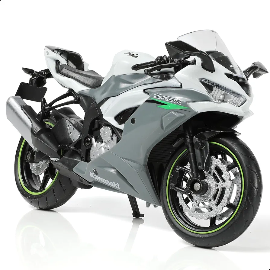 1/12 Kawasak Ninja Motorcycle Model Toy Mini Alloy Metal Diecast Motorcycle Model White Motorcycle Model Toy Sport Motorcycle Racing Model Collection Gift for Men Kid Boy (ZX-6R)