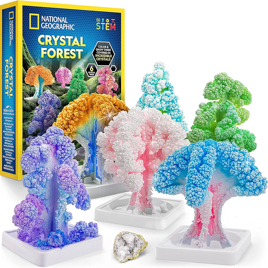 NATIONAL GEOGRAPHIC Kids Crystal Growing Kit - Grow 6 Crystal Trees in Just 6 Hours, Educational STEM Craft Kit with Art Supplies and Geode Specimen