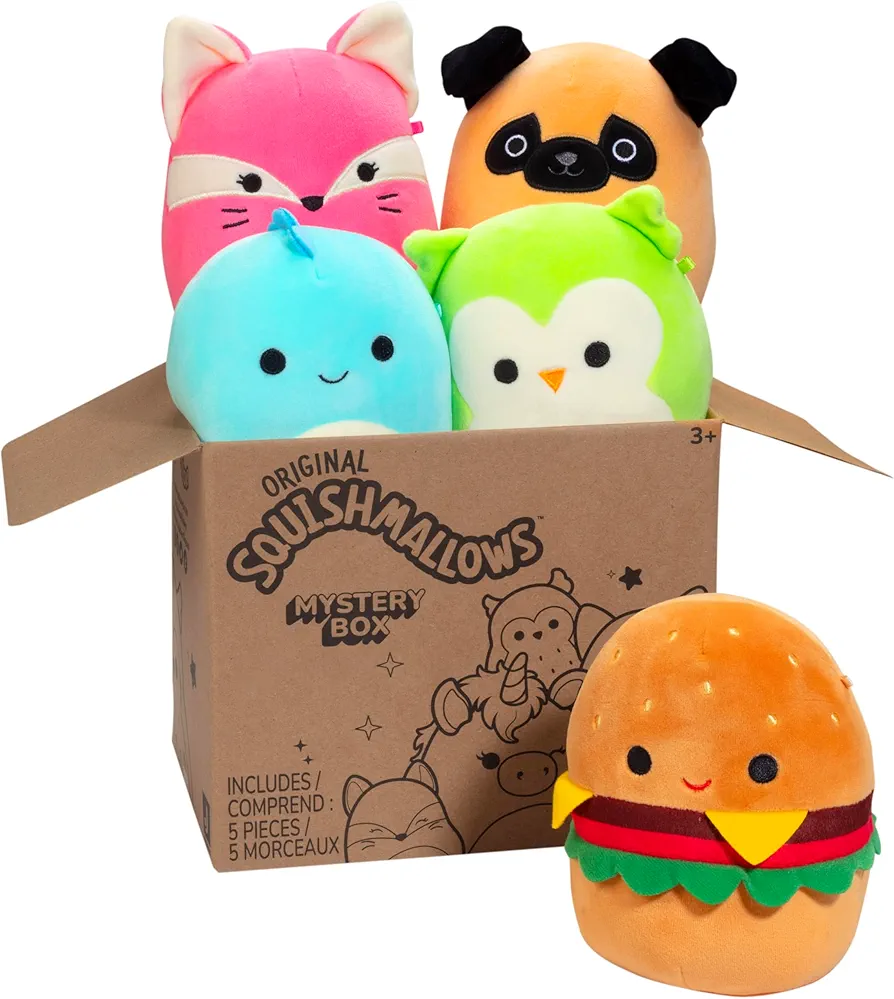 Squishmallows Original Mystery Box 5-Inch Plush 5 Pack - Official Jazwares Plush - Collectible Soft & Squishy Mini Stuffed Animal Toy - Add to Your Squad - Gift for Kids, Girls & Boys