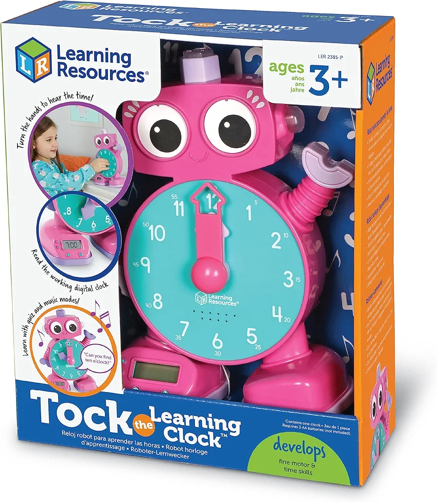 Learning Resources Tock The Learning Clock Pink, 1 Piece, Ages 3+, Educational Talking Clock