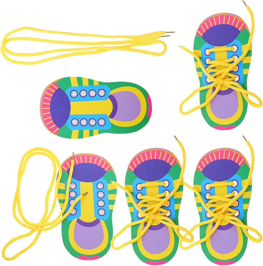 NUOBESTY Shoelace Threading Teaching Toy Learn to Tie Shoes Educational Teaching Aids Shoe Tying Teaching Kit Early Educational Toys, 5 Sets