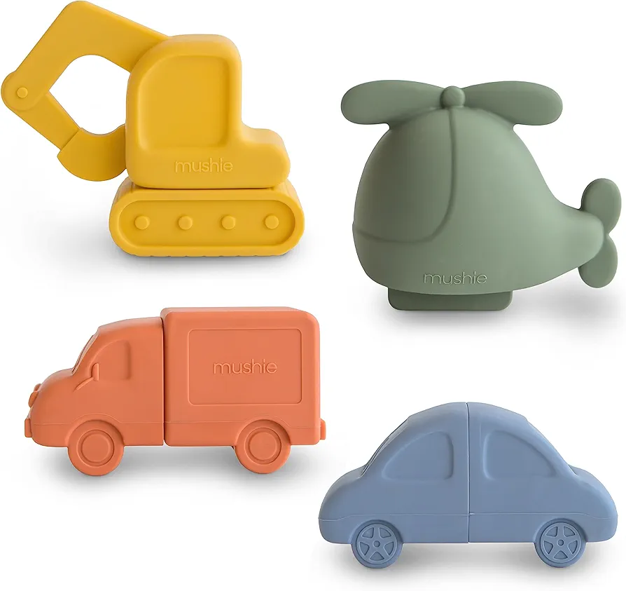 mushie Silicone Vehicles Bath Play Set 4 Pack | Mold Free