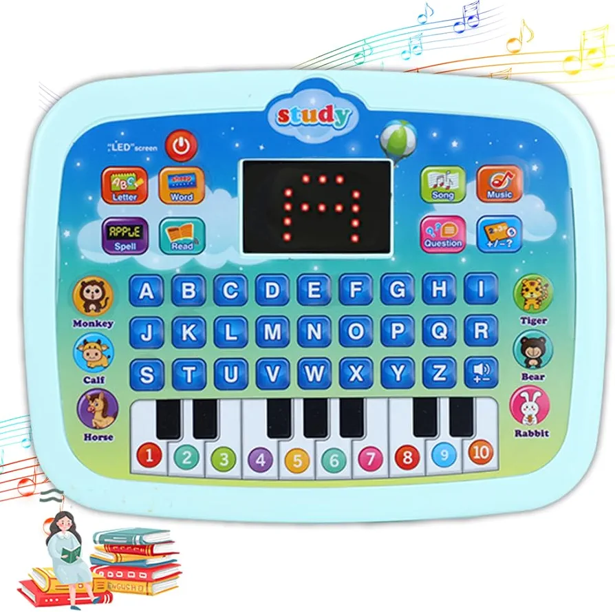 Kid Tablet Toddler -Educational Toys Learning Pad Interactive Toy with Screen Fun Gifts Includes Music/Piano/ABC/Numbers/Words/Spell/Animals Boys&Girls Ages 3+ Bule /Pink (Blue)