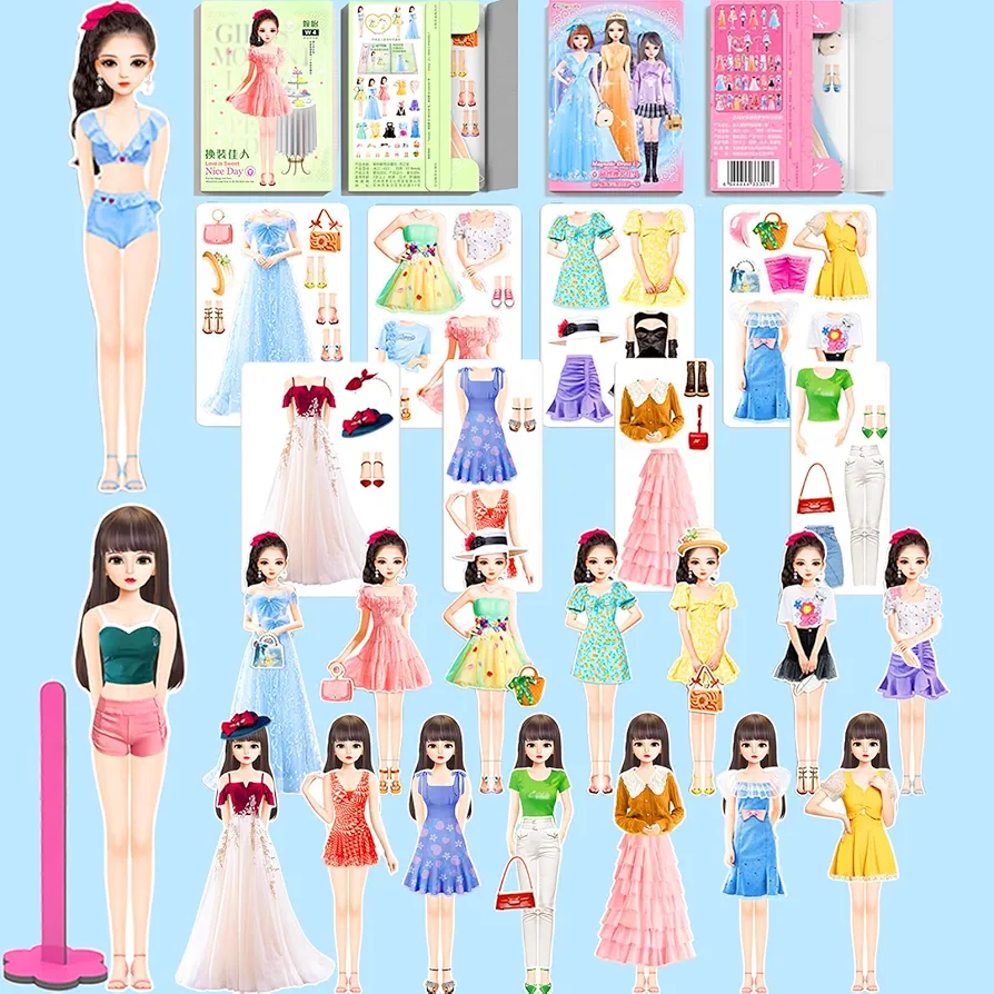 Magnetic Dress Up Paper Doll,Magnet Princess Dress Up Dolls for Girls Age 3-7-8-12 Girl Kid,Travel Activities Road Trip Car Ride Magnet Clothes Interactive Learning Created Imagine Set Birthday