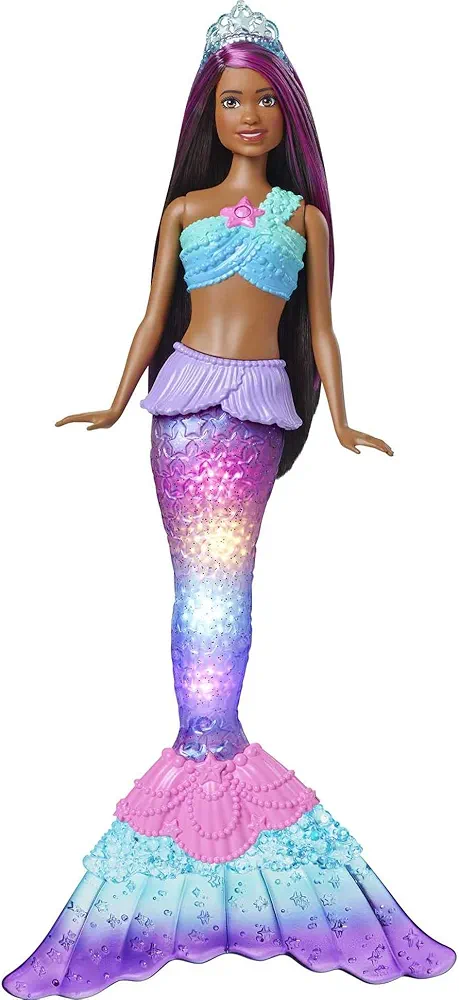 Barbie Dreamtopia Doll, Mermaid Toy with Water-Activated Light-Up Tail, Purple-Streaked Hair & 4 Colorful Light Shows