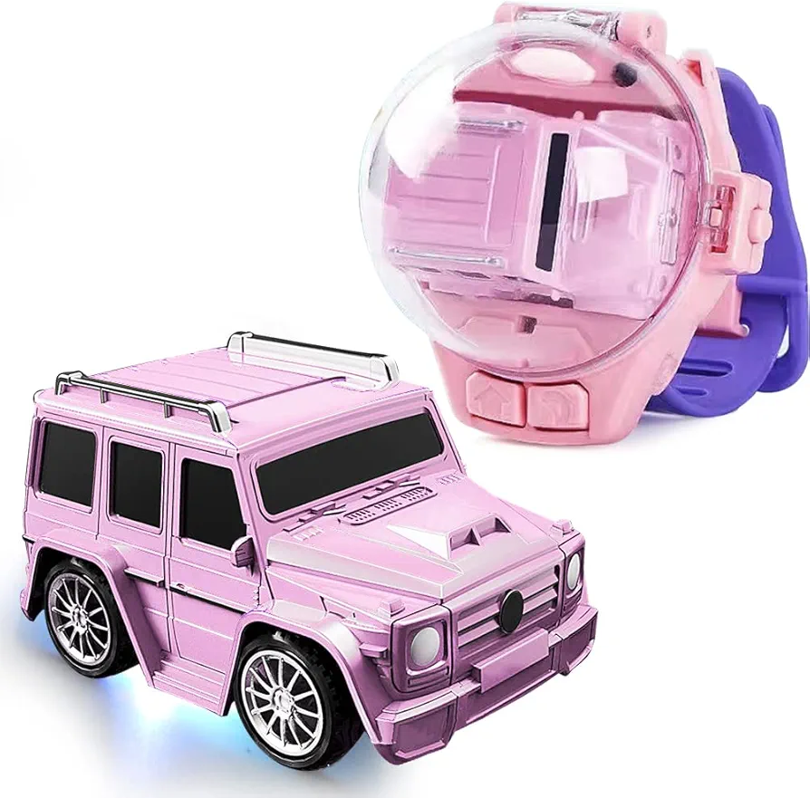 Mini Remote Control Car Watch Kids Toys,2.4GHz Girl Long Distance Wrist Watch RC Car with Dustproof Cover,Pink Alloy Racing Car USB Charging Cartoon RC Small Car Interactive Game Toys