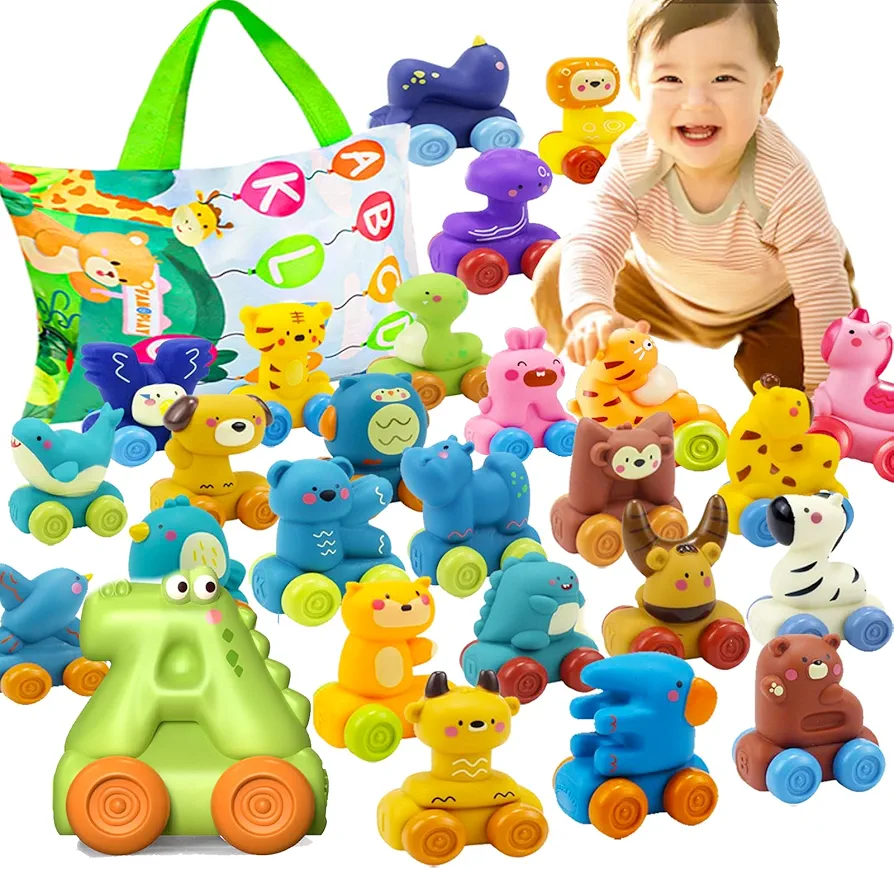 26PCS Soft Toy Cars for Toddlers 1-3,Mini Push and Go Cars Toy with Alphabet Mat/Storage Bag for Toddlers 1 2 3 Year Old boys Birthday Gifts